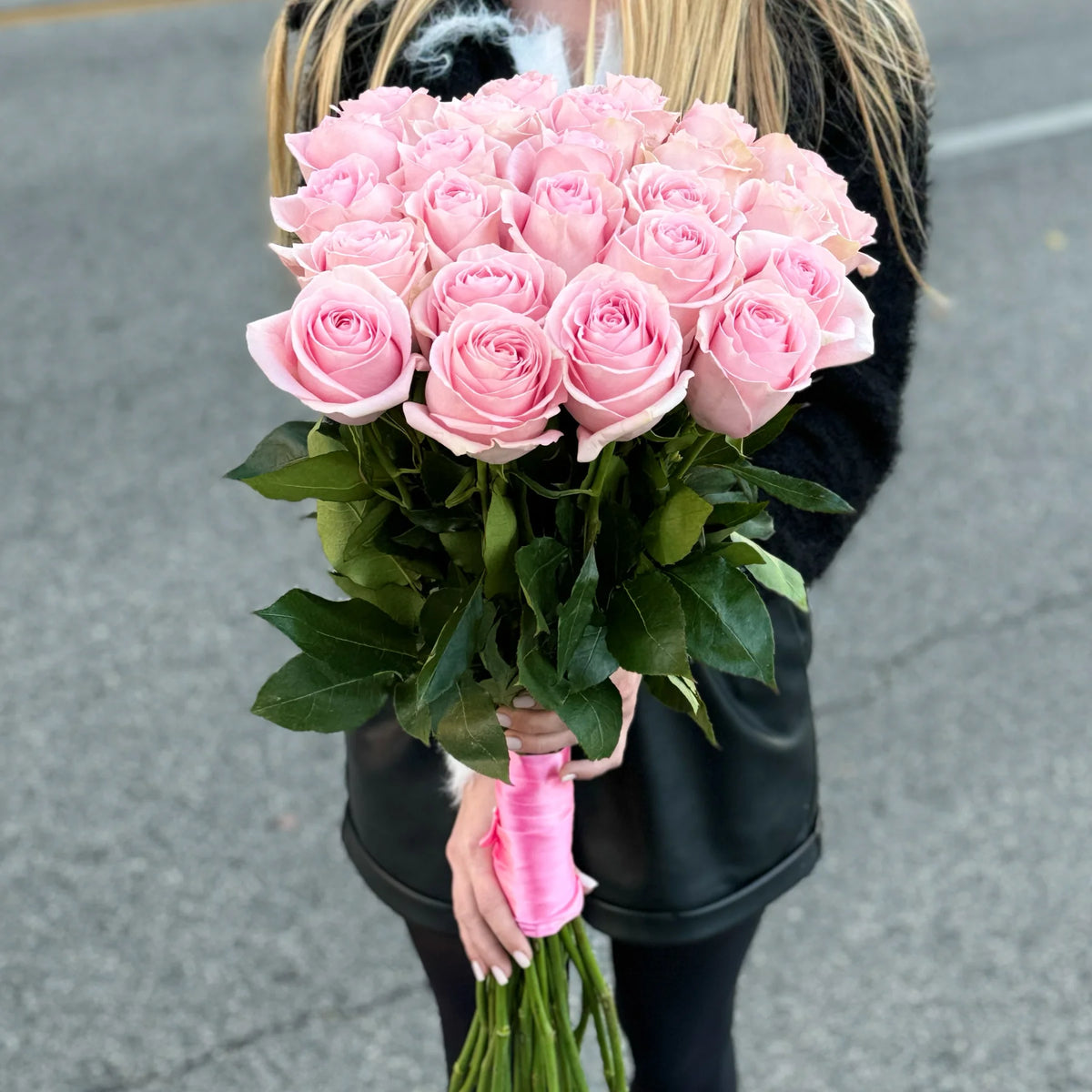 Romantic Elegance: Pink Roses with Ribbon in Burbank, Los Angeles, CA