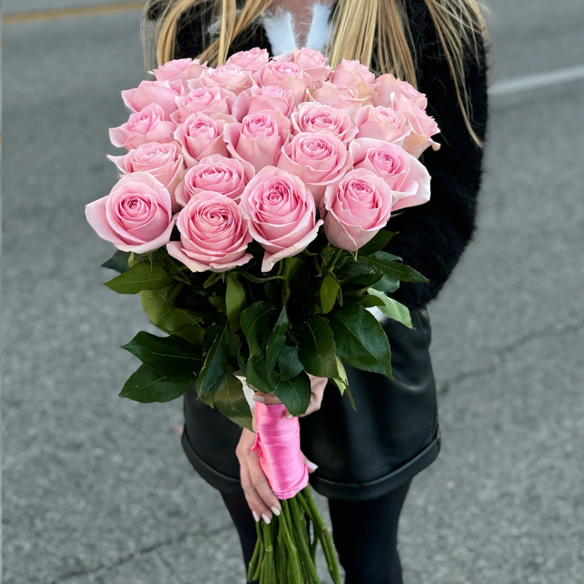 Romantic Elegance: Pink Roses with Ribbon in Burbank, Los Angeles, CA