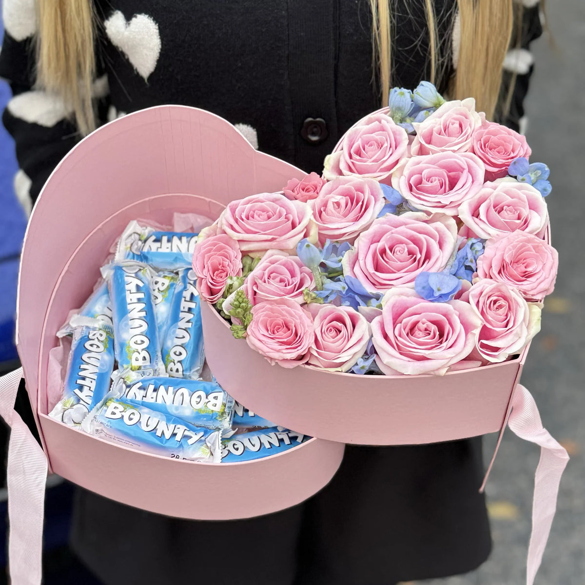 Sweet Romance Pink Secret Flower Box with Roses and Candy in Burbank